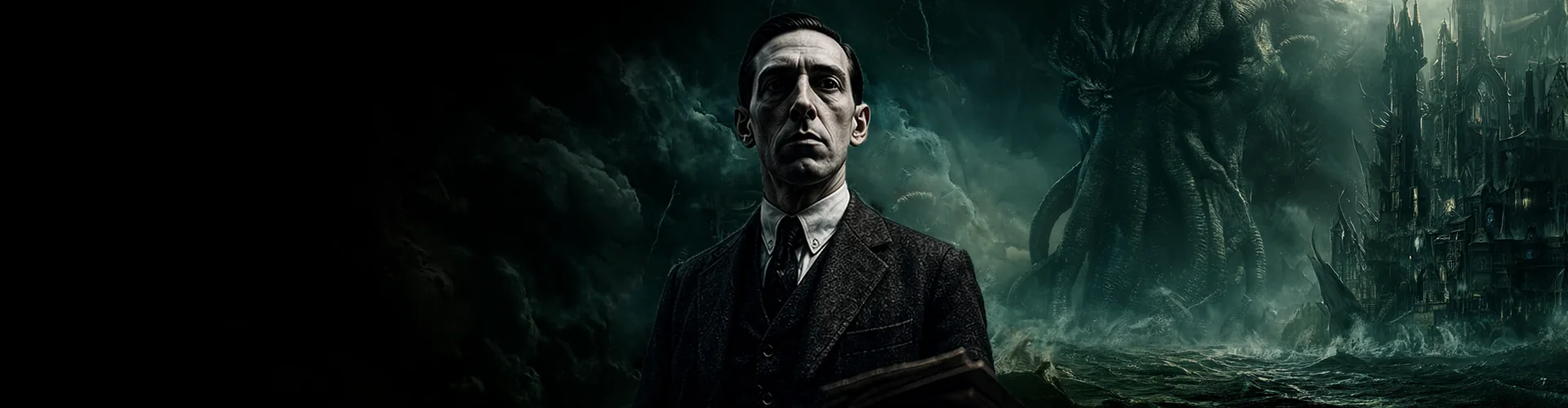 H.P. Lovecraft surrounded by cosmic horror, representing the Unspeakable Tales
