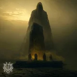 Cover art for the song "The King In Yellow" by Unspeakable Tales featuring a towering shrouded figure looming above hooded worshippers gathered around a monolith in a yellow mist.