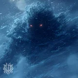 Cover art for the song "The Wind Walker" by Unspeakable Tales featuring a colossal shadowy entity emerging through a violent blizzard with glowing eyes.