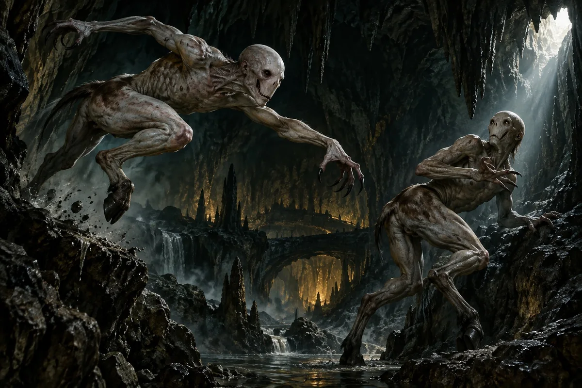 Leaping ghasts haunt the lightless vaults below the Dreamlands.