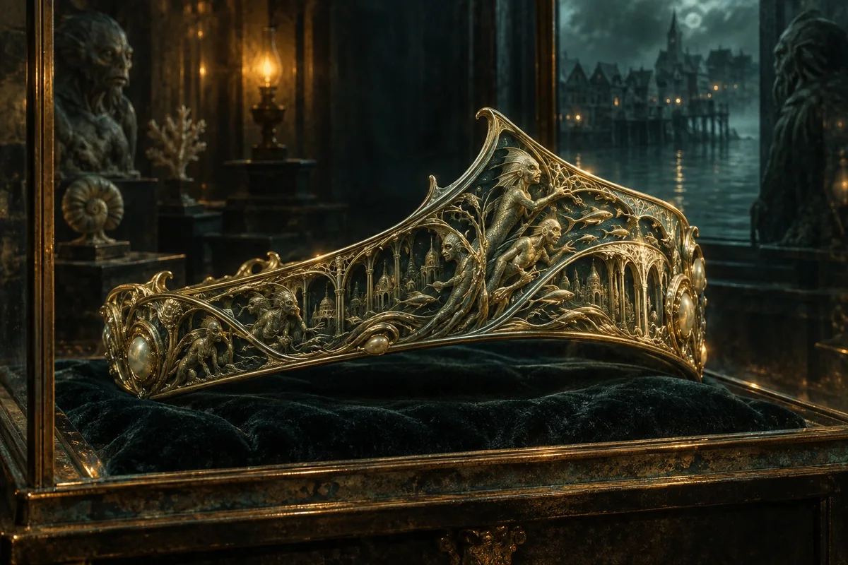 An elliptical marine tiara displays the metalwork of Innsmouth’s hidden civilization.