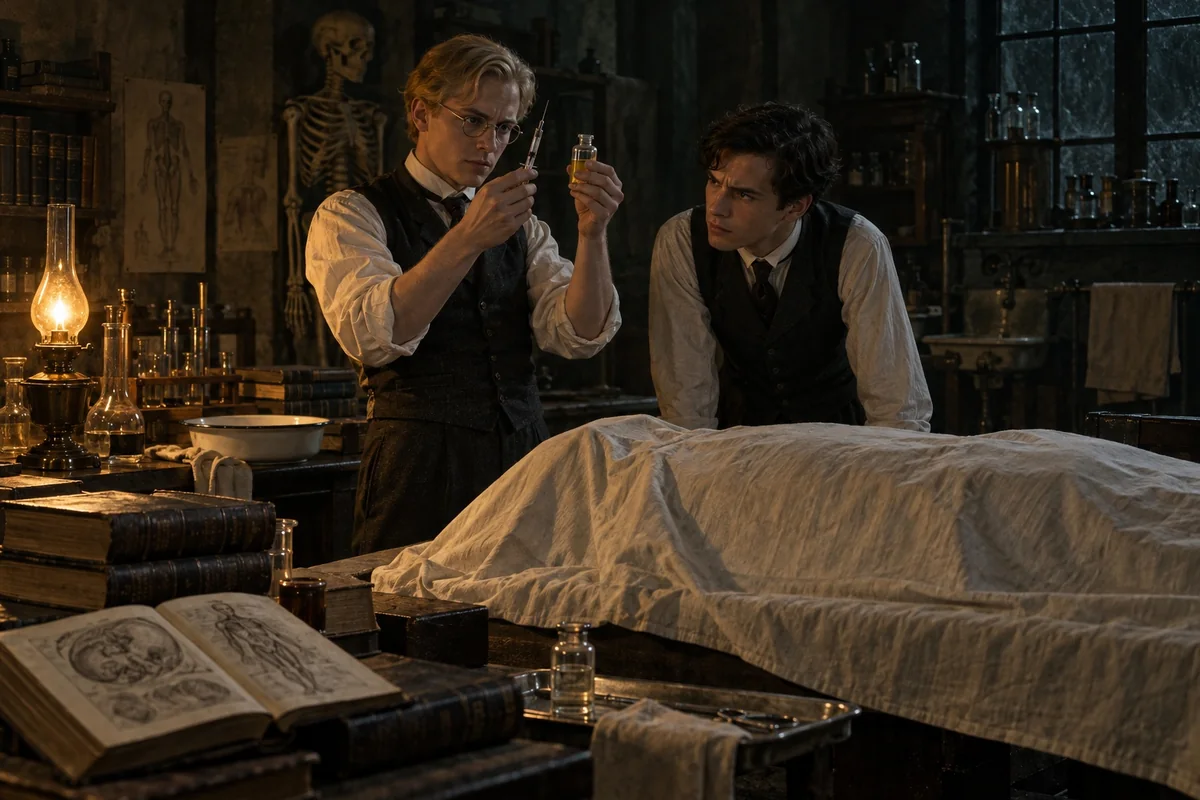West and his student collaborator prepare a secret reanimation experiment.