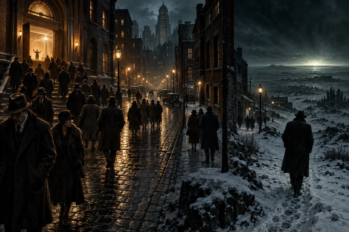 The expelled audience disperses into a city that has become unfamiliar.