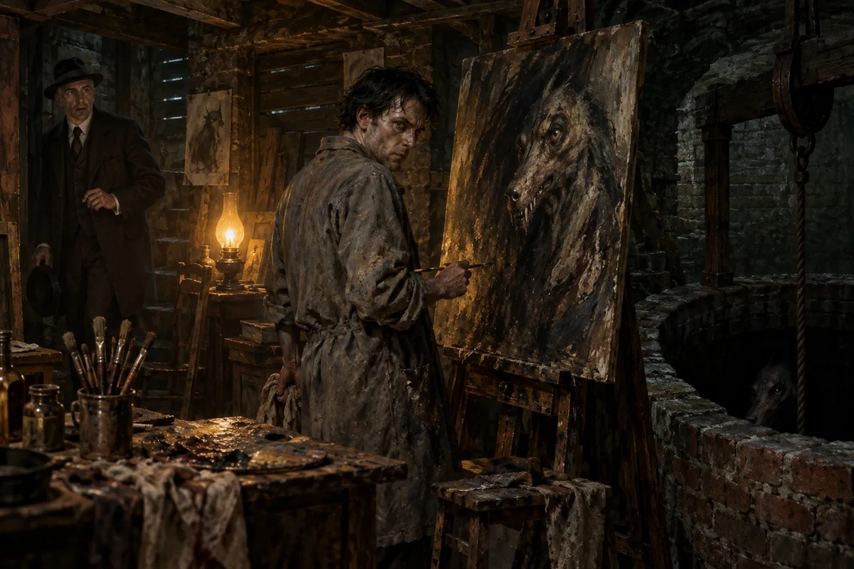 Pickman works beside the brick well in his hidden Boston studio.