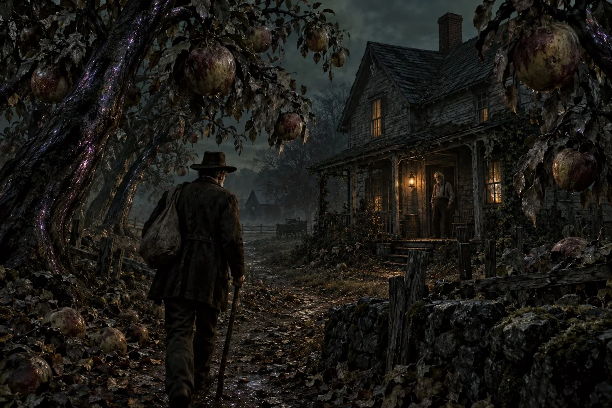 Ammi approaches the failing Gardner farm through an unnaturally changed orchard.