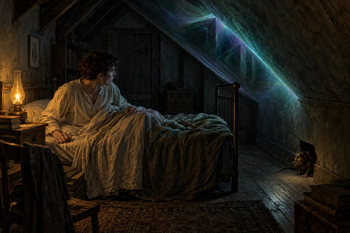 Gilman’s attic geometry opens into an unsettling dream passage.