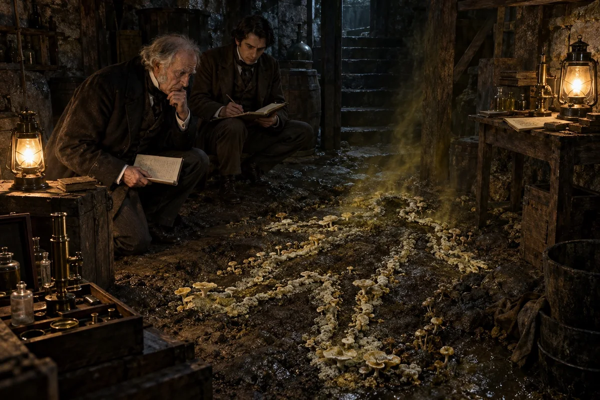 Whipple and his nephew keep watch over the disturbing cellar outline.
